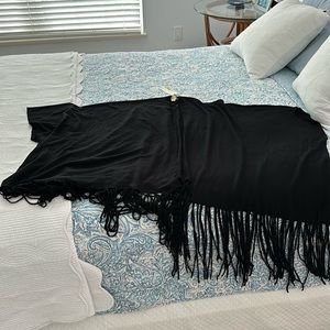 Black knit fringed sweater. One size. Never worn